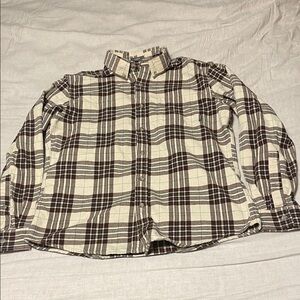 Men's Plaid Eddie Bauer Shirt - Cream and Brown with blue . Worn once.